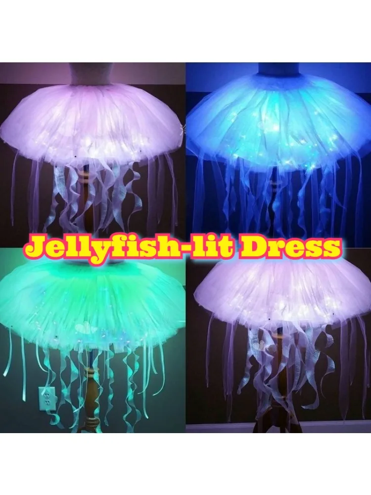 Glowing LED Dress Jellyfish Rabbit Pattern Light Up Luminous Skirt Warm Comfortable Outfit Music Festival Club Disco Party Rave
