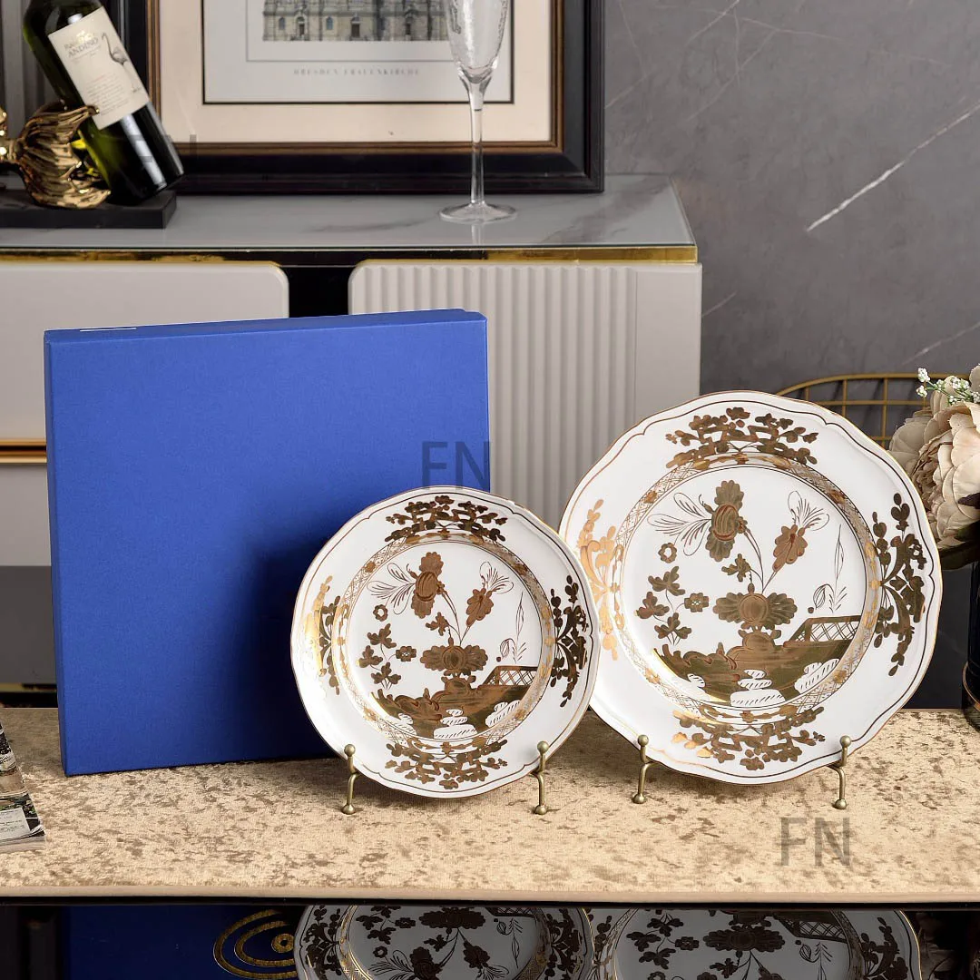 High-end Oosterse Serie Koffiekop en Schotel Keramische Mok Roze Geel Blauw Groen Bedrukte Borden Theekop Set Geschenkdoos Souvenir
