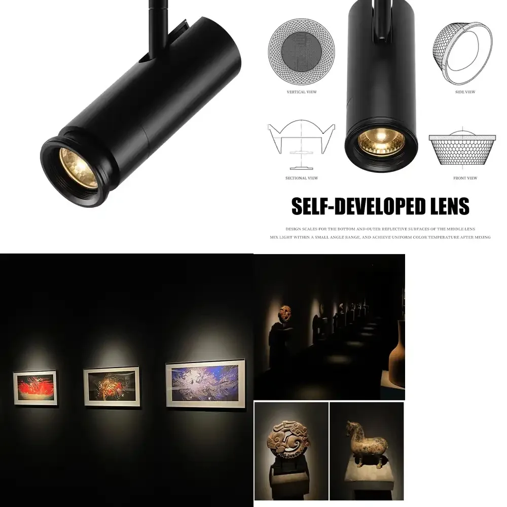 12W Dimmable COB LED Track Light for Museum Art Gallery Exhibition Adjustable Zoomable Lighting Modern Aluminum Design Track