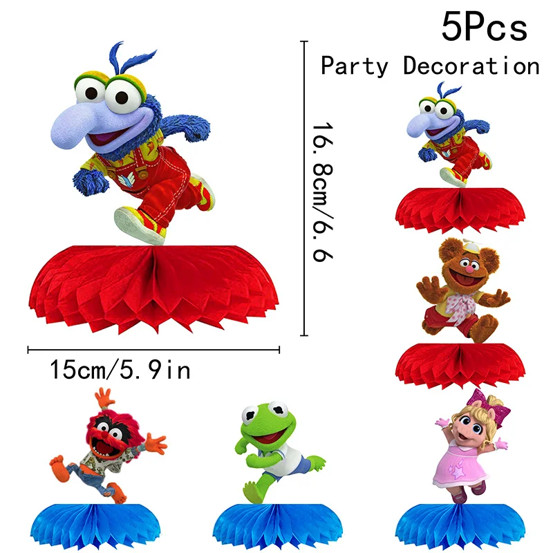 5 pezzi MUPPET BABIES Palla a nido d\'ape Decorazione da tavolo Ventaglio di carta Ragazzi e ragazze Decorazione festa di compleanno Forniture per