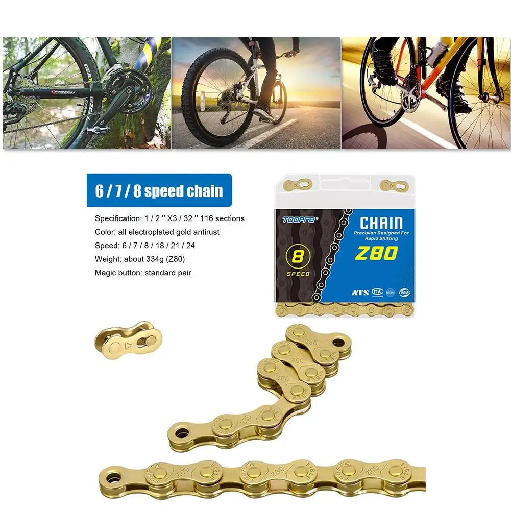 Bicycle Chains 1/8/9/10/11Speed Chain Variable Speed Mountain MTB Road Bike Anti-rust Chains Gold Cycling Accessories