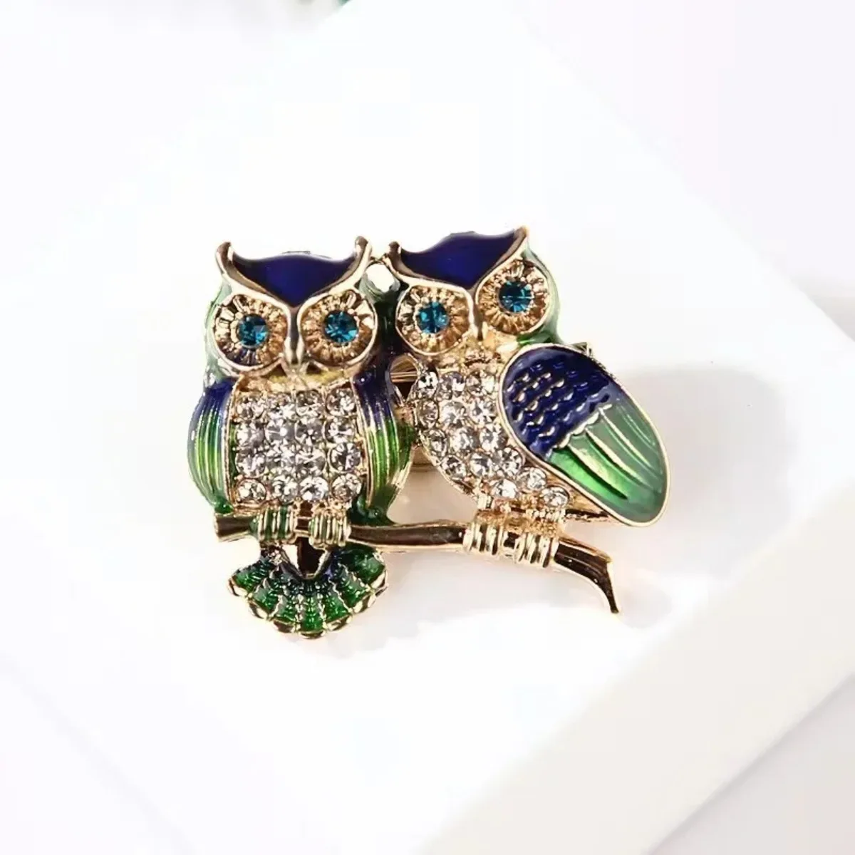 Trendy Doppel Eule Broschen Zirkon Brosche Abzeichen Pin Vogel Tier Party Casual Anzug Dekoration Abzeichen für Frauen Corsage Geschenke – Detail 3