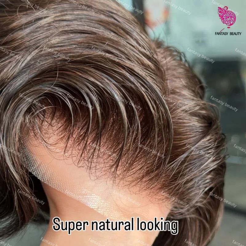 

Мужской парик-протез Q6: прочный, мягкий, на швейцарской сетке с полиуретановым ободком, 17 # 18 Темно-русый коричневый 4 # 6 # 7 коричневых прядей из 100% натуральных человеческих волос