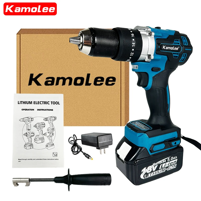 Kamolee 13MM/10MM Brushless Electric Impact Drill Cordless Electric Screwdriver Home DIY Power Tool