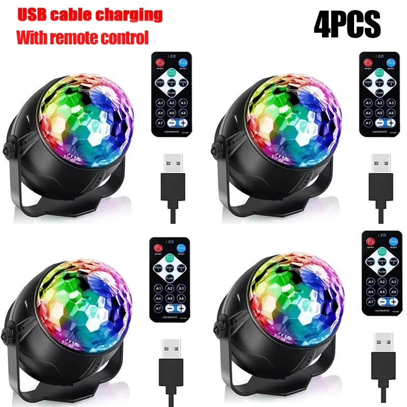 RGB LED Stage Disco Light Roterende DJ Ball Strobe Afstandsbediening Geluidscontrole Magic Dance Car Kerstcadeau Party Club Laser Show Lamp