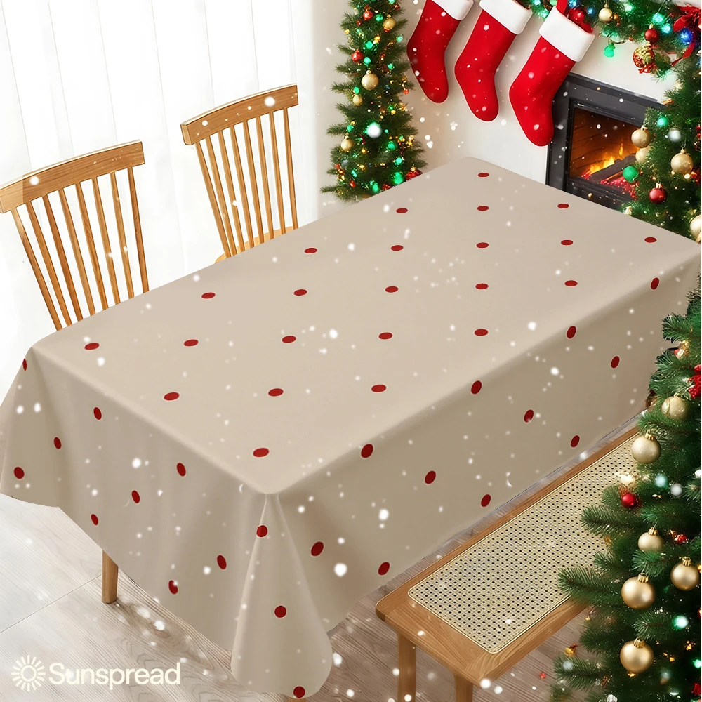 Red Polka Dots on Beige Table Cloth Waterproof Tablecloth Spill Proof Table Cloth, Wipe Clean Table Cloth for Dining Camping