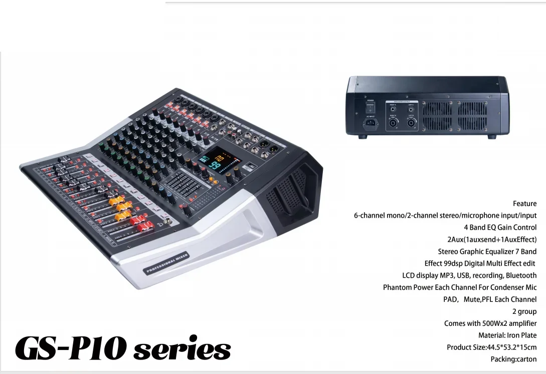 Professional 550W*2 Powered Audio Mixer Console 10-Channel 99DSP+USB+Bluetooth+Recording+MP3 Reverb powered Mixing Audio System