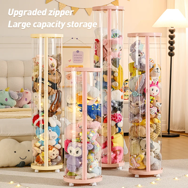 Cubo de Almacenamiento Transparente Multifuncional con Tapa y Ruedas Opcionales para Muñecas, Juguetes de Peluche, Decoraciones Navideñas, Estante de Exhibición