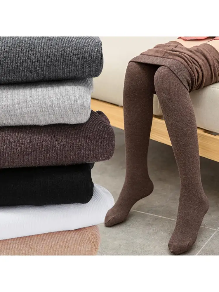 

2022 Winter Warm Vertical Striped Leggings Kids Thicker Strip Plush Pantyhose Baby Girl Ballet Dance Children Velvet White Grey