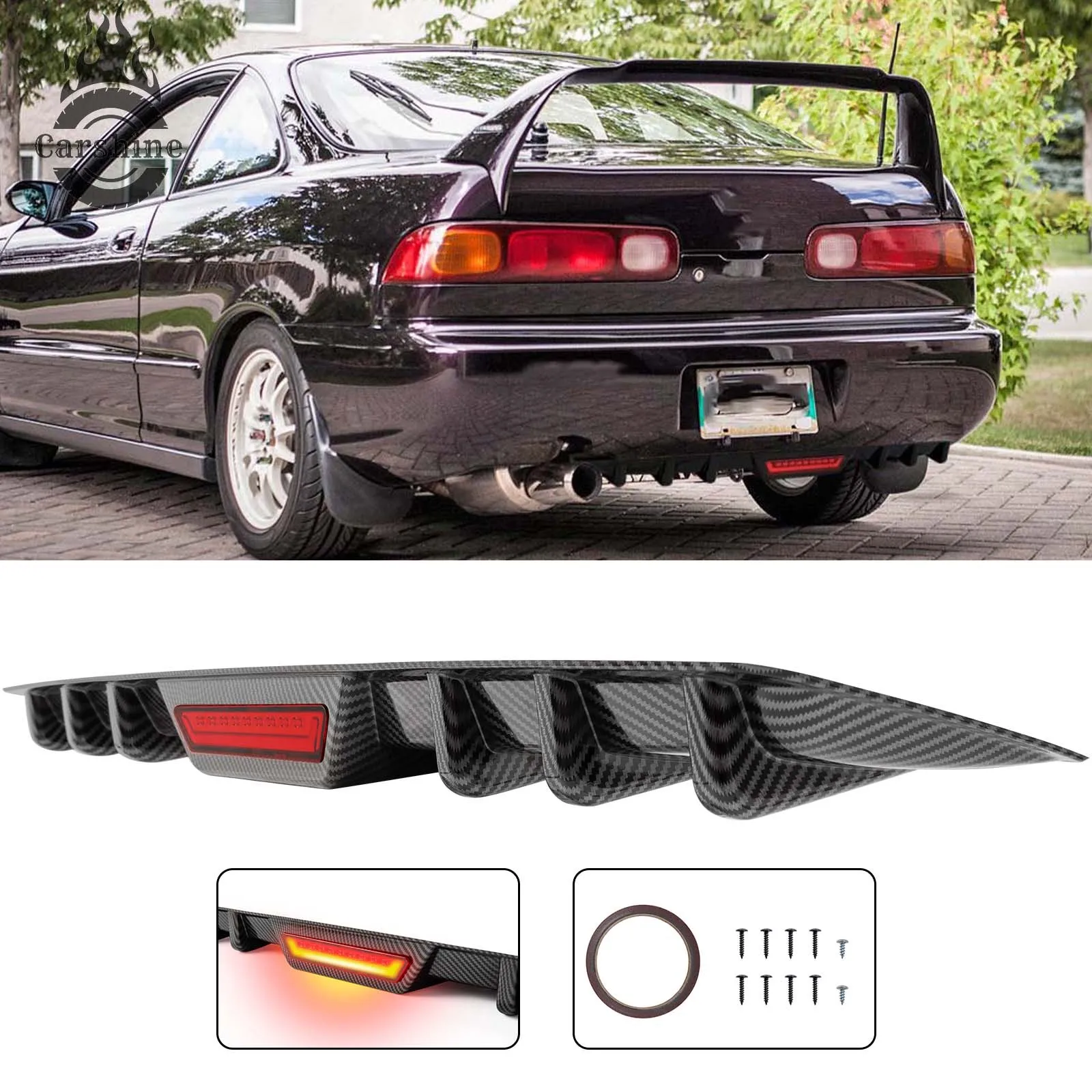 

For Acura Integra 2001 Carbon Fiber Rear Bumper Diffuser LED Brake Stop Light
