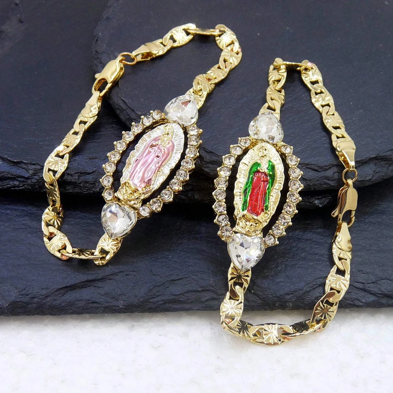 1pc Heart Zircon Gold Plated Virgin Mary MaMa St. Jude St Judas Women's Fashion Religious Bracelet Birthday Gift for Men Women