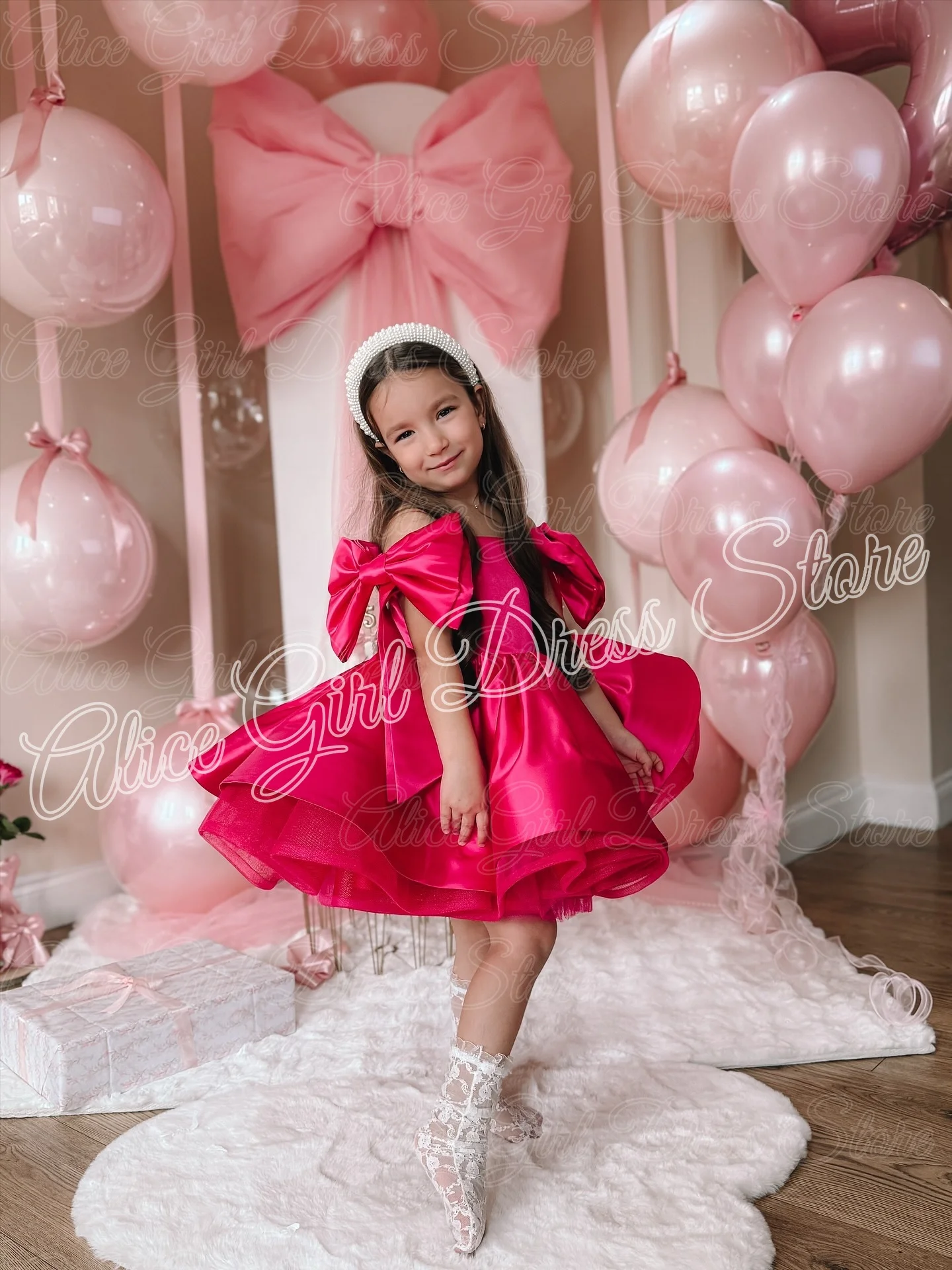 

Индивидуальные платья для девочек цвета фуксии с бантами, длиной до колена, для свадеб, конкурсов красоты, детских праздников и дней рождения