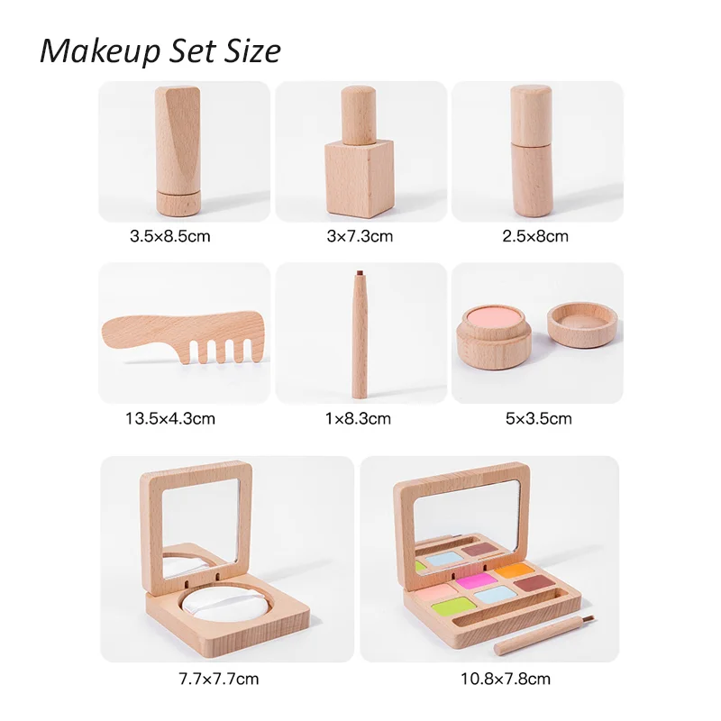 Wooden Pretend Play Toy Makeup Kit Cosmetic Bag Doctor Imitation Game Tool Set Toys for Girls and Boys Interest Development Gift