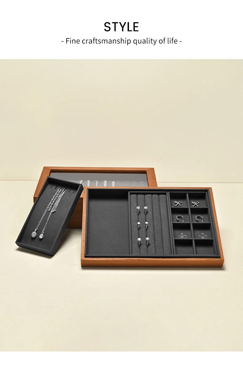 Wooden 3 in1 Multi-function Jewelry Display Box High quality Microfiber Ring Earring Bangle Organizer Case Luxury Storag Box
