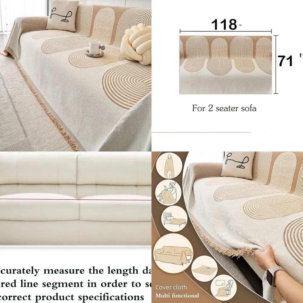

Plush Chenille Boho Sofa Cover, Washable & Pet-Resistant, for 2-Cushion Sectional and Loveseat, Khaki, Large 71x118