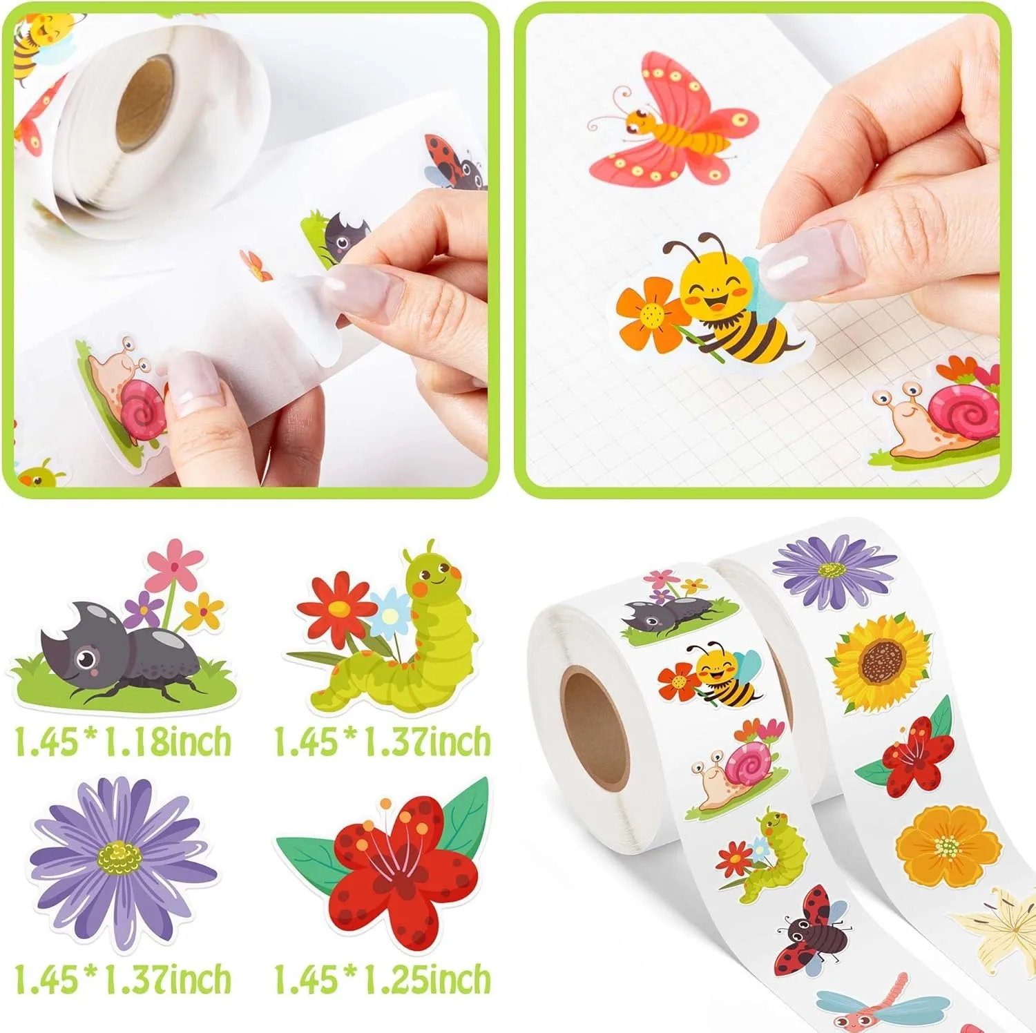  500pcs Butterfly & Flower Sticker Rolls 16 Designs Colorful Blossom Insect And Plant Decorations for Kids Teachers Classroom