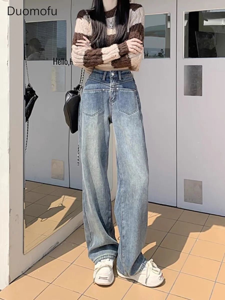 Duomofu Korea Style Classic High Waist Slim Basic Female Jeans Autumn New Simple Casual Fashion Straight Full Length Women Jeans