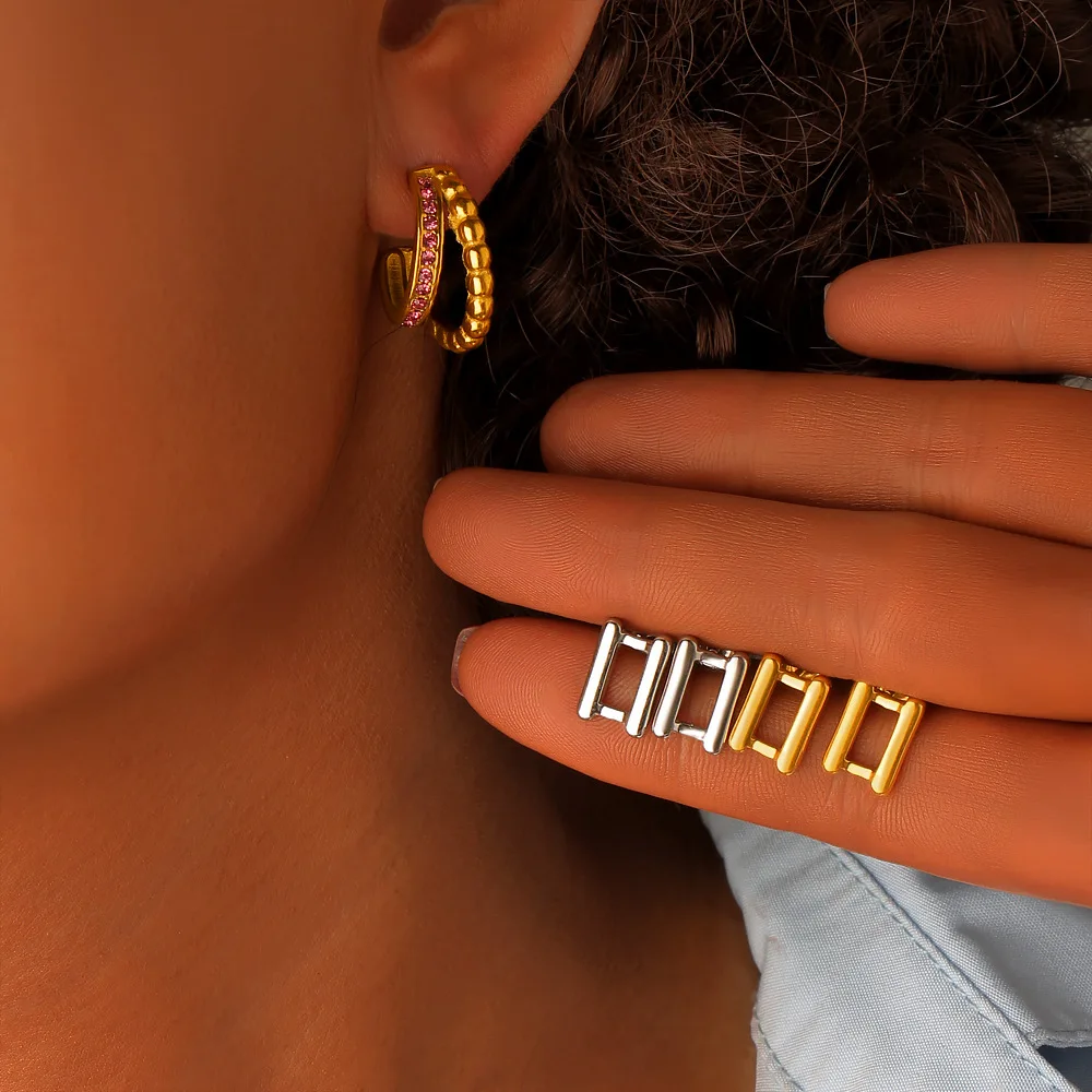 

DIY accessories Guangdong Decoration Europe and America C-type double-row zircon stainless steel earrings 18K gold square mouth