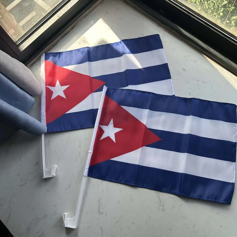 30x45cm Cuba Car Flag 12x18inch polyester Cuba  Window Flag Bearer Standard-Bearer Waving Flags with Plastic Flagpole