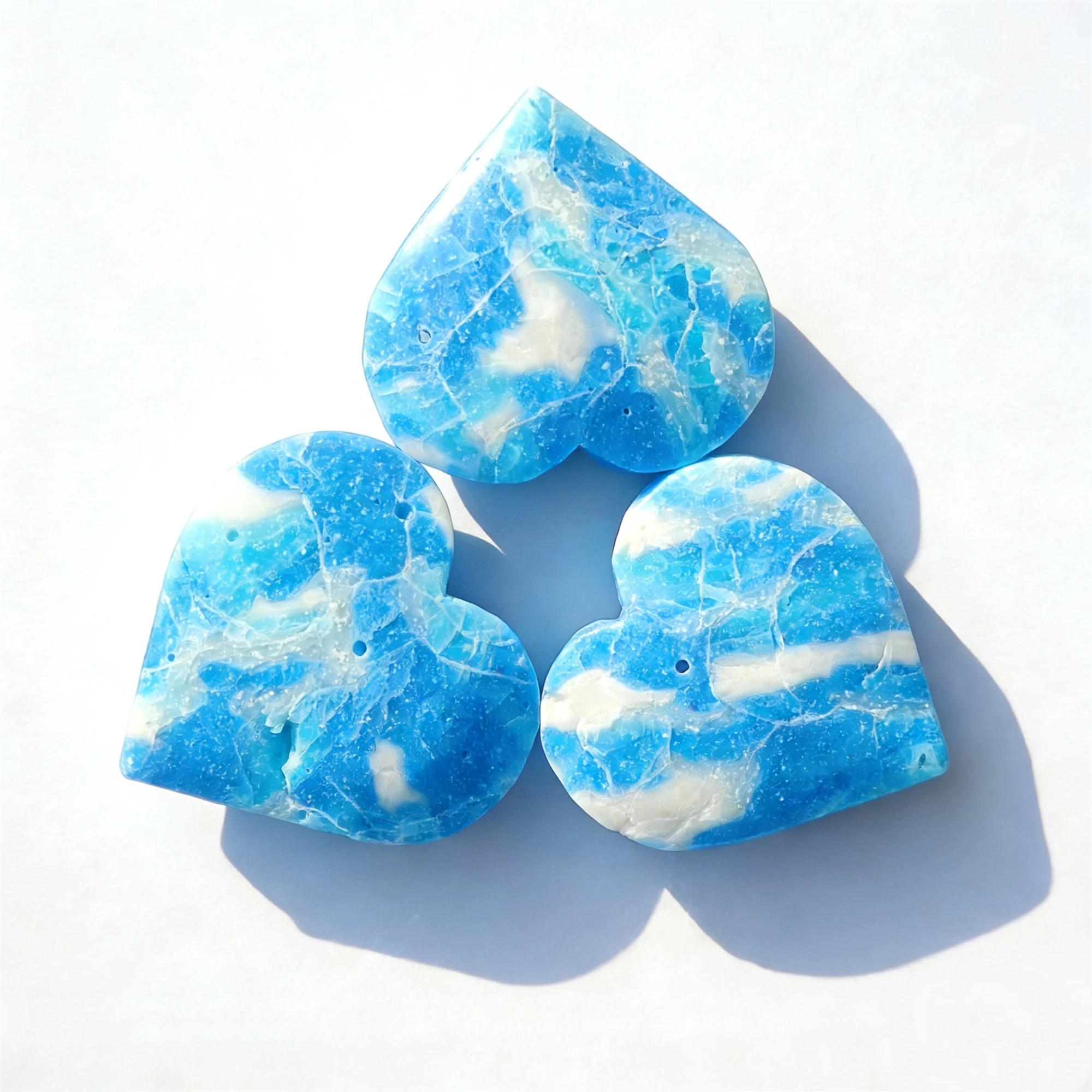 1pc Dominican Larimar Heart-shaped Crystal Carving with Blue & White Marbled, Bohemian Style Home Decor, Perfect Holiday Gift