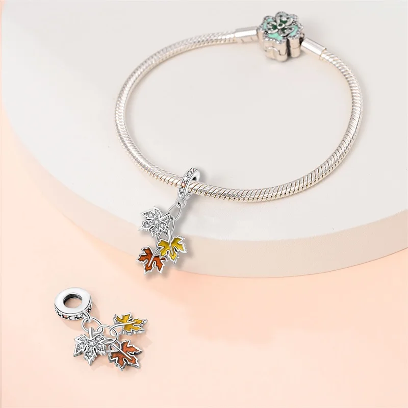 Herbstserie aus 925er-Sterlingsilber, braune Ahornblätter, Vogelscheuche, Eichhörnchen, Kürbis-Charms, Perlen, passend für Pandach-Armbänder, DIY-Schmuck – Detail 7