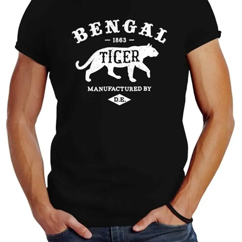 Мужские бенгальские тигровые надписи с логотипом Vintage Retro Slim Fit Neverless ® Футболка Мужские бенгальские тигровые надписи с логотипом Vintage Retro Slim Fit Neverless ® Футболка