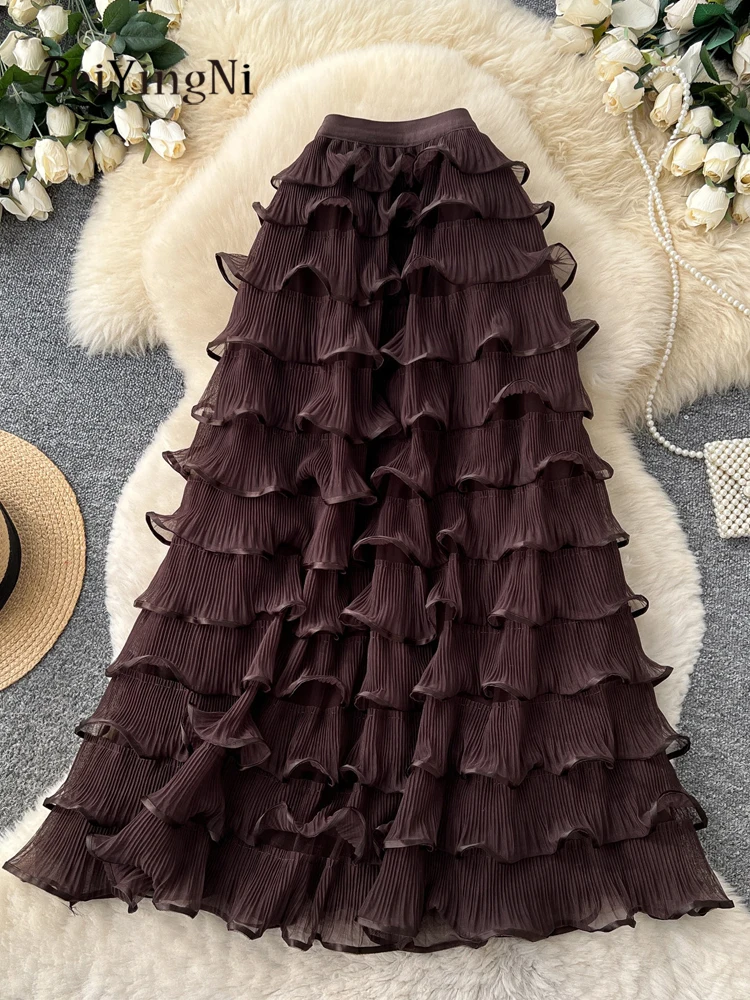 Beiyingni Senior Classy Cake Skirts Female Celebrity Style Women's Mesh Puffy Tutu Maxi Skirt French Party Fit And Flare Skirt