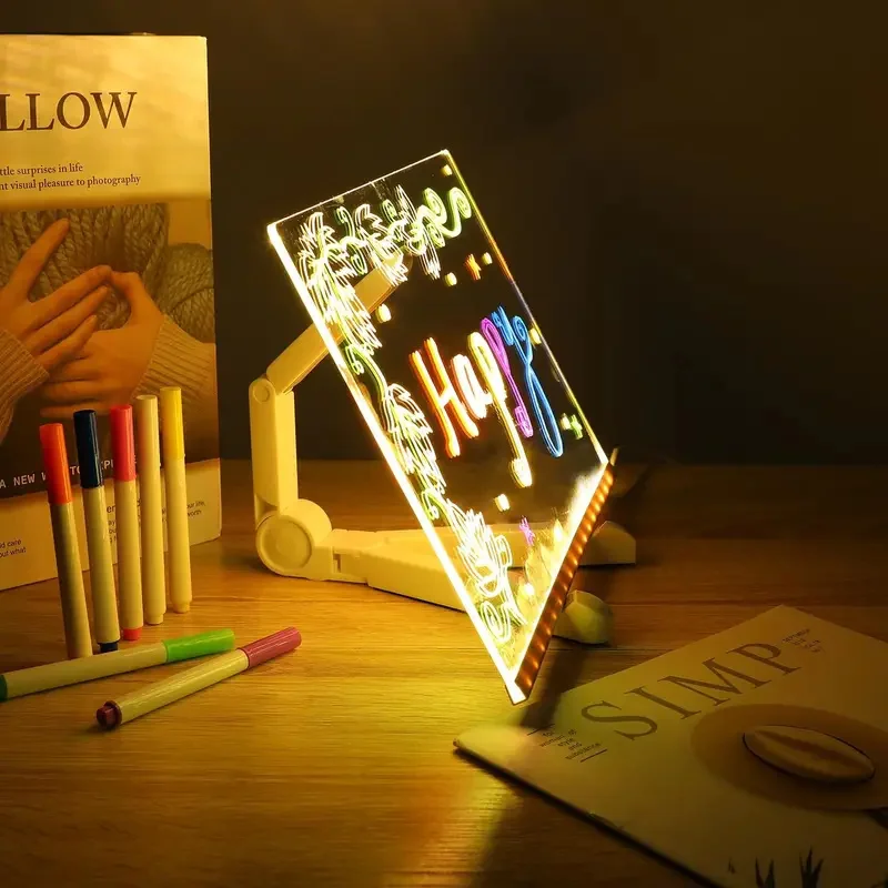 Acrylic Dry Erase Board With LED Color Note Board And Acrylic Information Marking Board With 7-Color Pen Holder Erasable Board