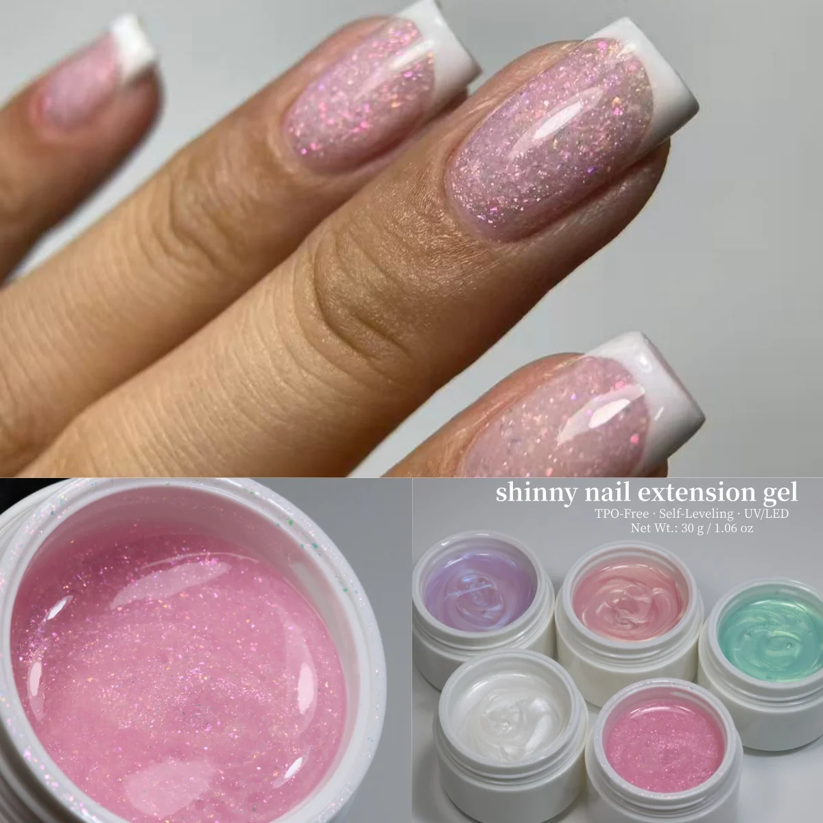 

MSHARE 30 г розовый блестящий гель для наращивания ногтей жемчужно-белая нить УФ/светодиод самовыравнивающийся гель для наращивания ногтей без ТПУ для наращивания ногтей