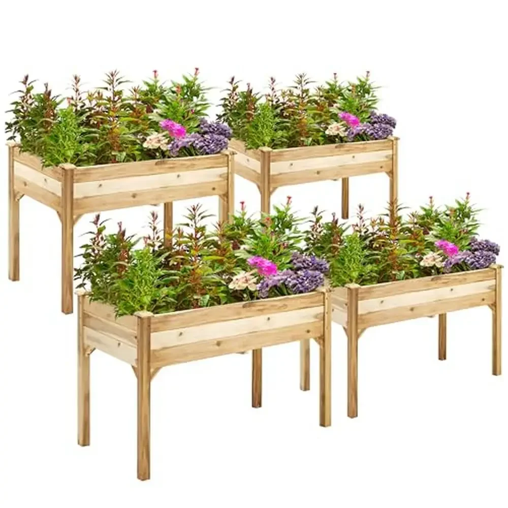 FSC-Certified Acacia Wood Raised Garden Bed Planter Box Outdoor Herb Plant Stand Shelf