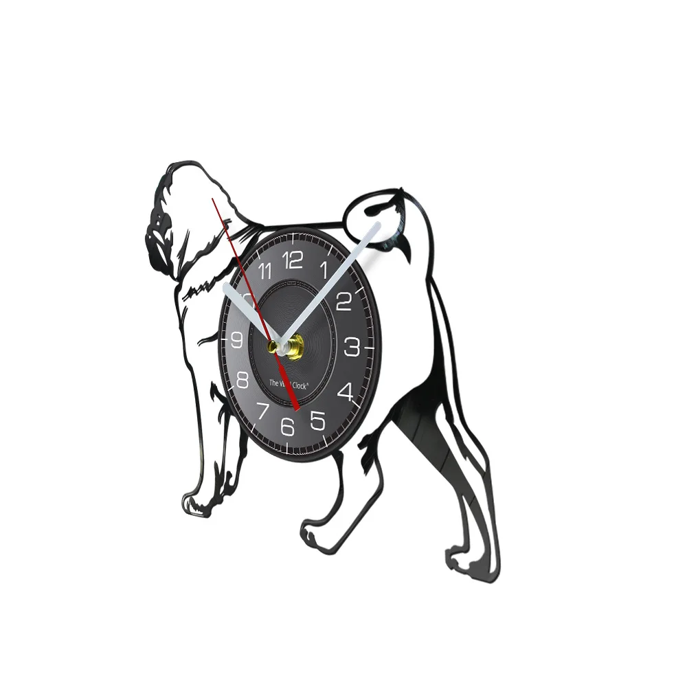 Pug Dog Breed Vinyl Record orologio da parete per Vet Clinic Pet Shop Decor Dutch Bulldog Puppy intagliato Music Album Clock Dog owers Gift