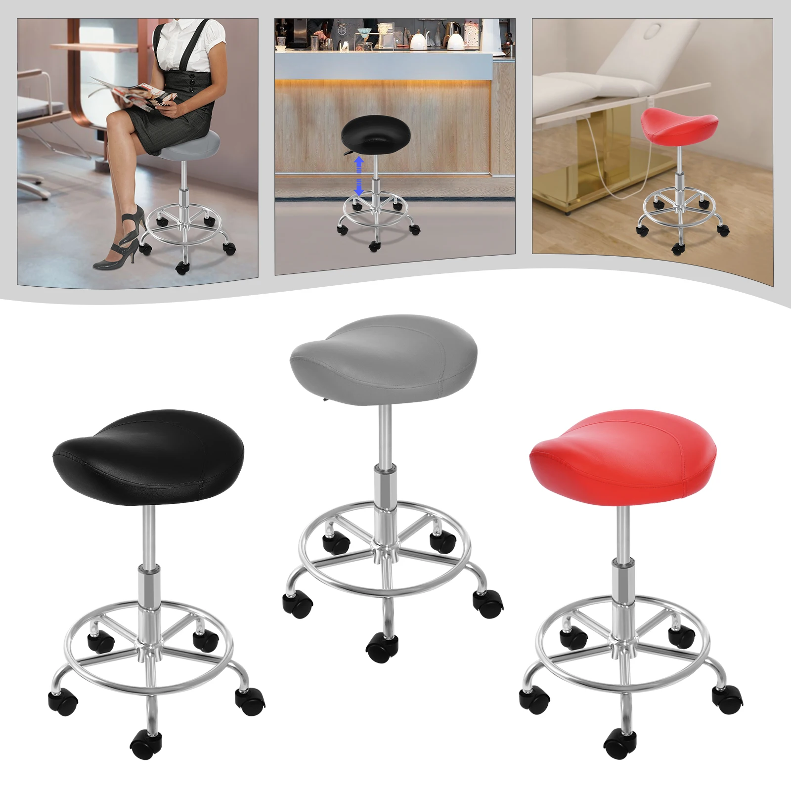 Foldable and Portable Chair Saddle Chair 360° Free Rotation Adjustable Height  Swivel Bar Stool for Hair Salons Beauty Salons