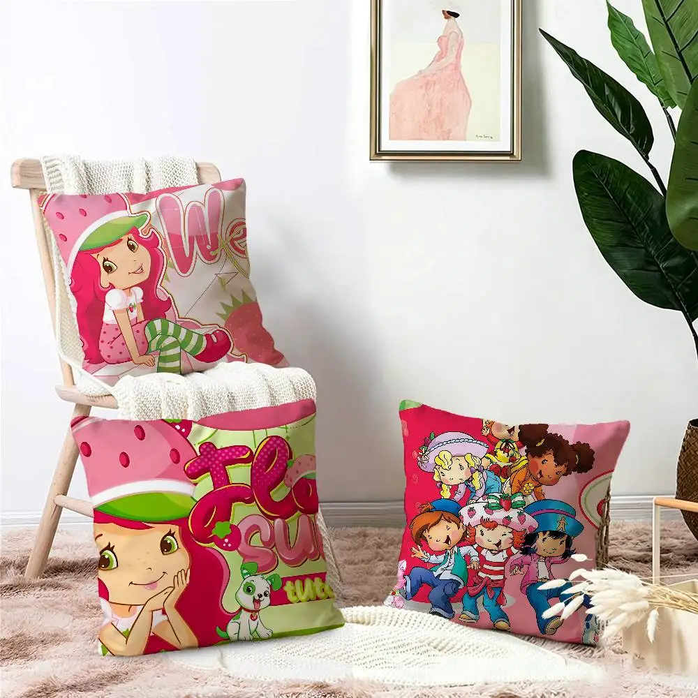 S-Strawberry-Shortcake girl Pillow Cushion Cover Pillowcase Living Room Sofa Home Decor Customized