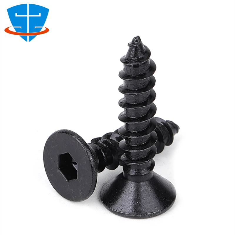 M2 M2.6 M3 M4 M5 M6 Black 8.8 High Hardness Countersunk Head Hex Hexagon Socket Self-Tapping Screws Flat Head Allen Audio Screw