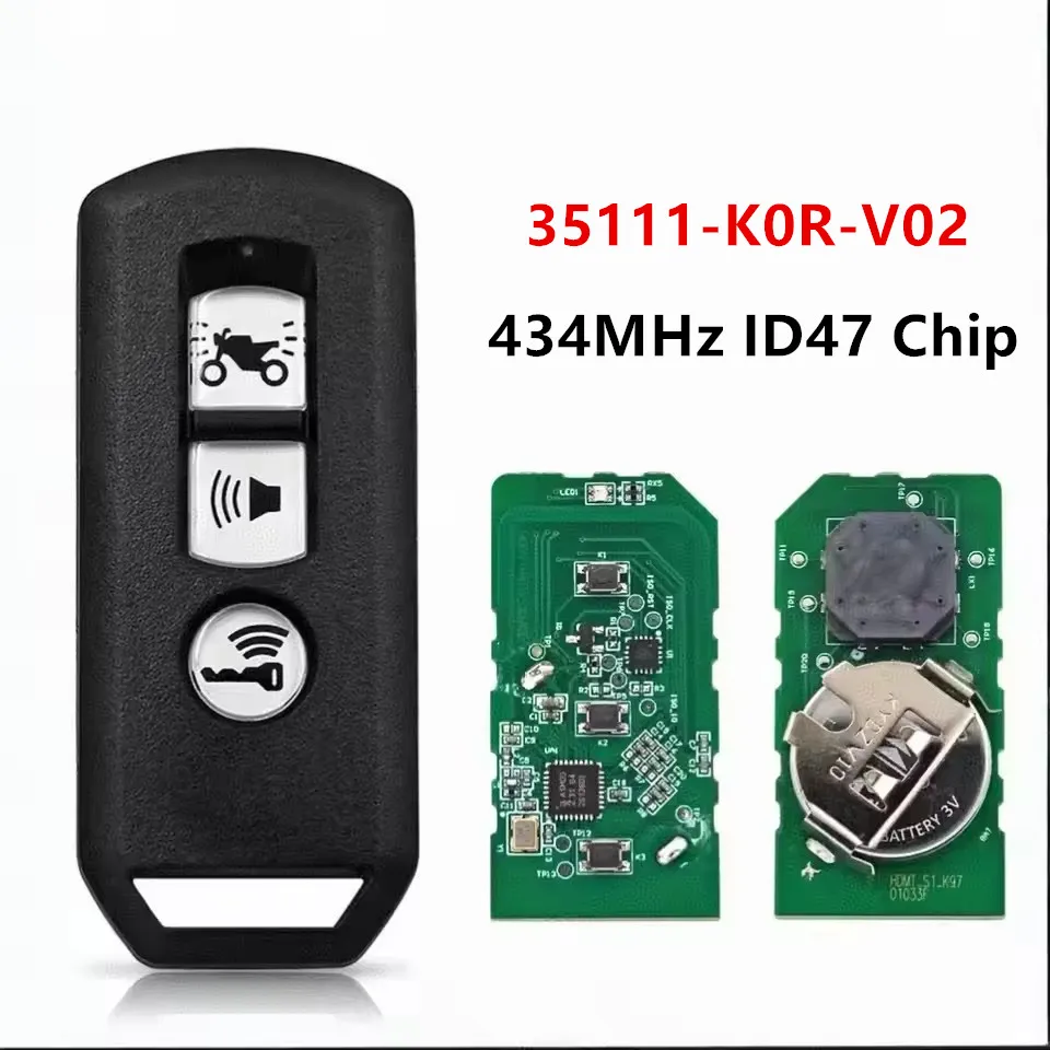 

KEYECU Replacement Motorcycle Scooter Remote Keyless Control Key 3Buttons 433MHZ ID47 for Honda 2021+ Forza X-adv 35111-K0R-V02