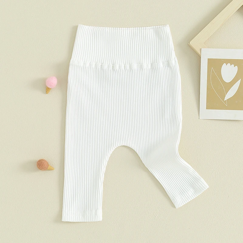 

Toddler Baby Pants Solid Color Elastic High Waist Bottoms Casual Trousers for Newborn Infant