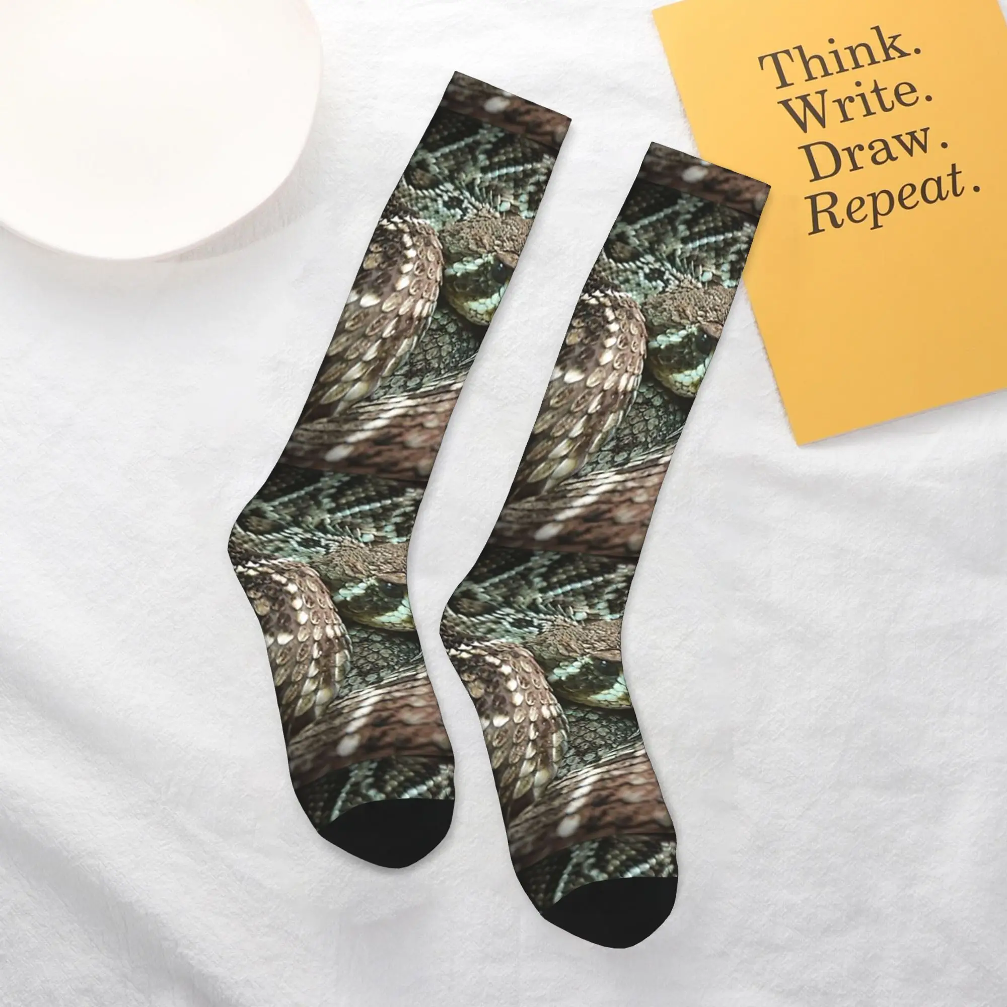 

Носки со змеей и спиральной ромбовидной спинкой, гремучая змея, чулки в стиле Харадзюку, всесезонные длинные носки, аксессуары для мужчин и женщин, подарок на день рождения