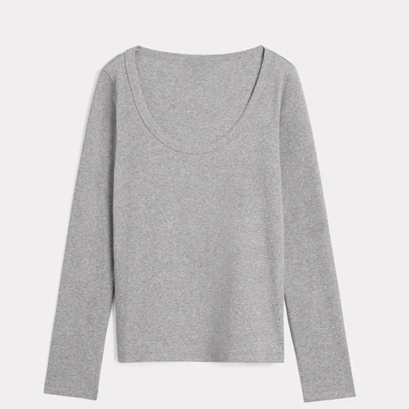 Gray Long Sleeve Classic Ribbed  Slim Top