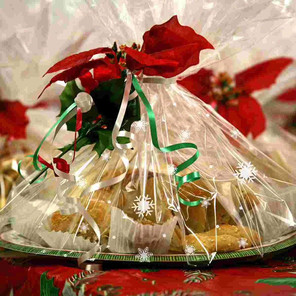 STOBOK Cellophane Wrap 3 Mil Thickness Cellophane Wrap Roll Snowflake Decorated Cellophane Bags to Wrap Gift Baskets & Craf