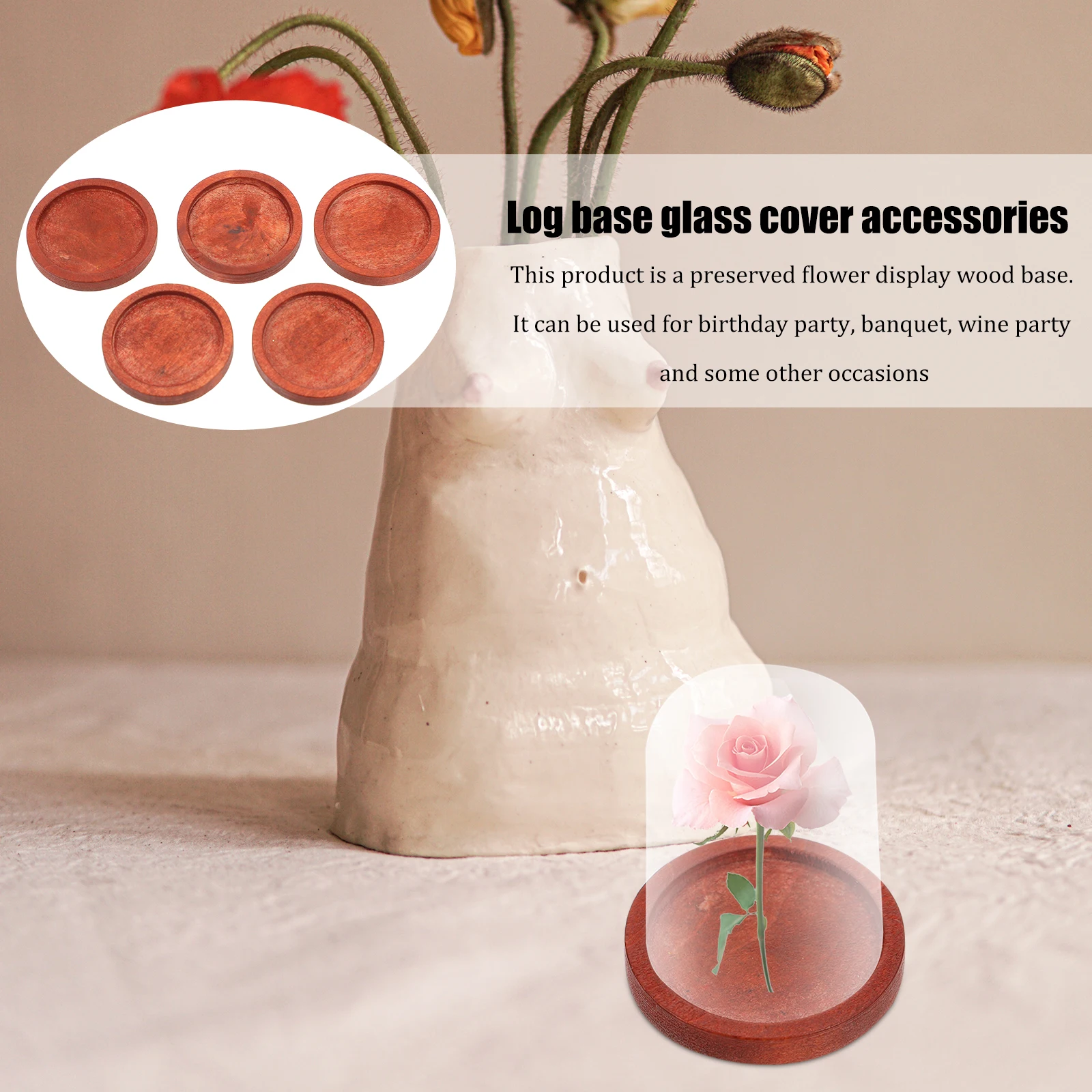 

10 Pcs Mini Wood Base Preserved Flower Display Glass Cover Accessories Sturdy Wear Resistant Home Decor Garden Supplies