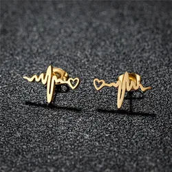 Fashion Small Heartbeat Stud Earrings Medical ECG with Heart Earings for Women Everyday Jewelry Girls Valentine's Day Gift