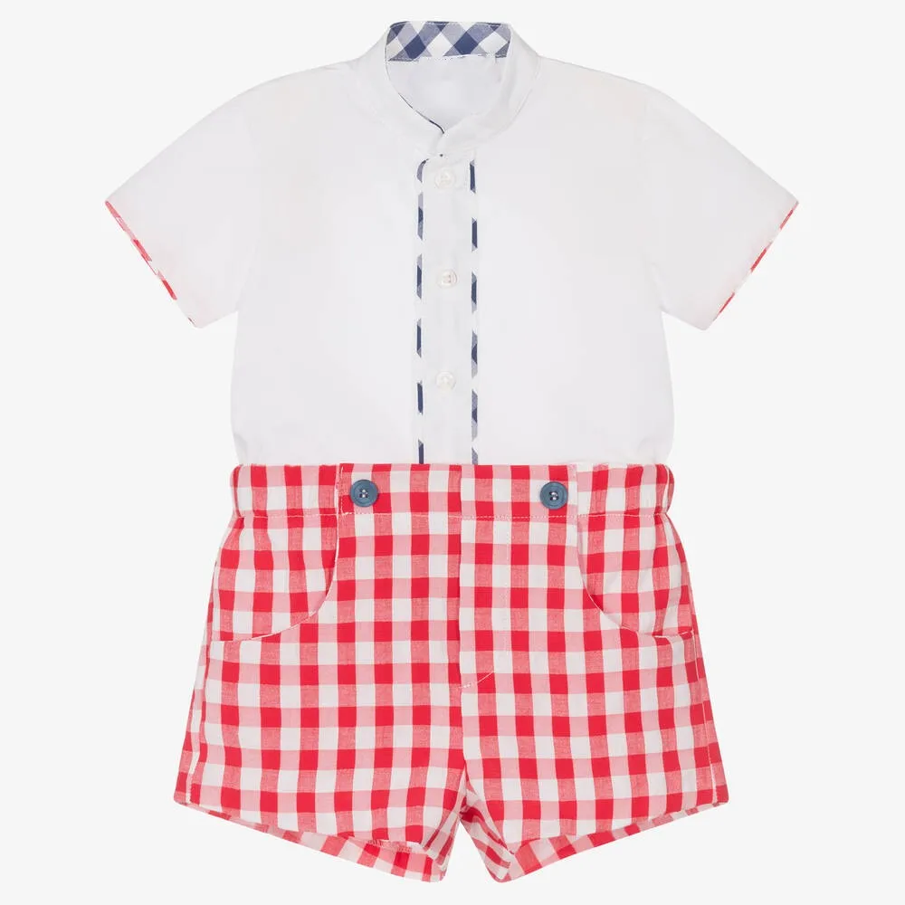 Spanish Baby Boy Clothes Set Autumn Children Baby Outfits Baptism Birthday Clothing Suit Toddler White Shirt Plaid Shorts