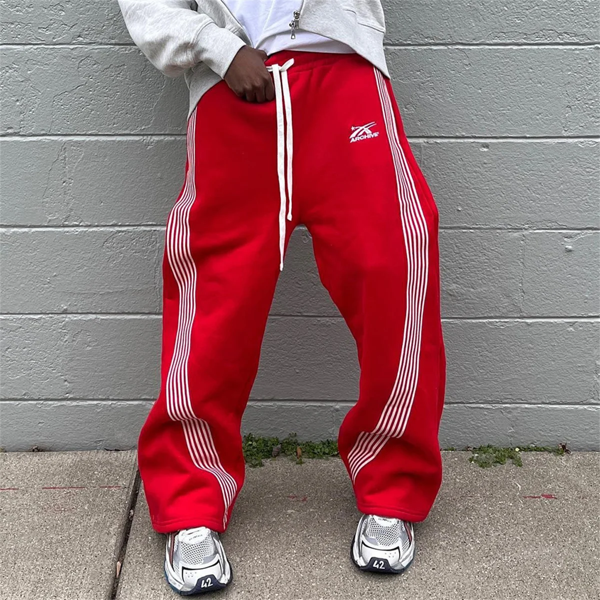 Women's Men's Casual Pants Y2k Embroidered Camouflage Jogging Harajuku Striped Drawstring Sweatpants Loose Straight Leg Pants