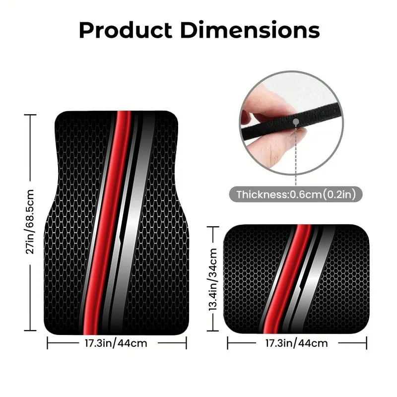4pcs Polyester Car Floor Mats | Hexagonal Grid Pattern With Curved Metallic Stripes, Fashionable Modern Dynamic Visual Effect, U