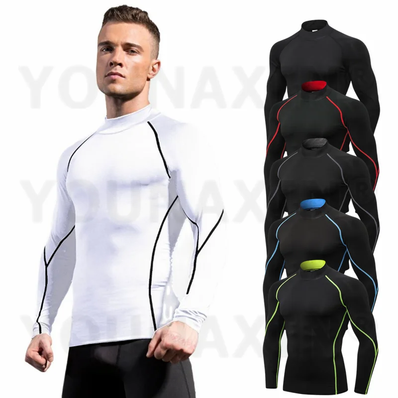 

Men's Sport Long Sleeve T-shirts High Collar Running Top Compression Exercise Tights Training Fitness Sweatshirts S M L XL 2XL