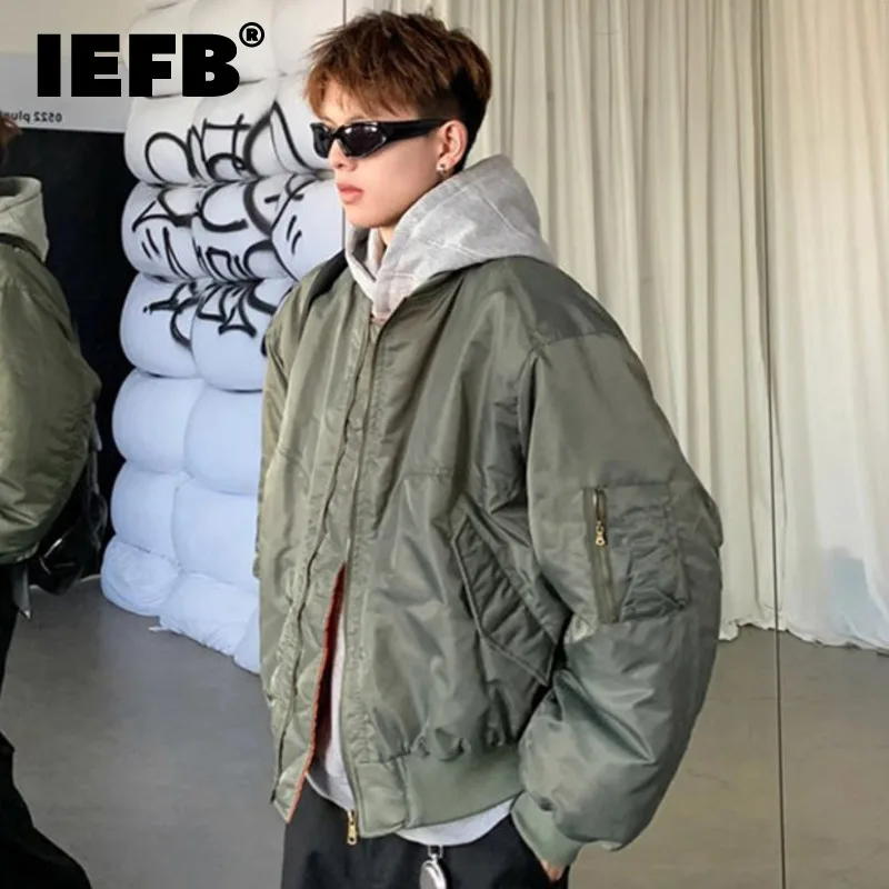 IEFB New Winter Men\'s Padded Jackets Loose Stand Collar Zipper Patchwork Solid Color Thickened Male Coats Menswear 2024 9C8550