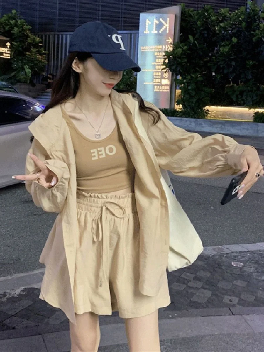 

plus Size 300 Pounds Sexy Short Strap Thin Sun Protection Three Piece Set Women's plus Size Wide Leg Sports Suit Summer