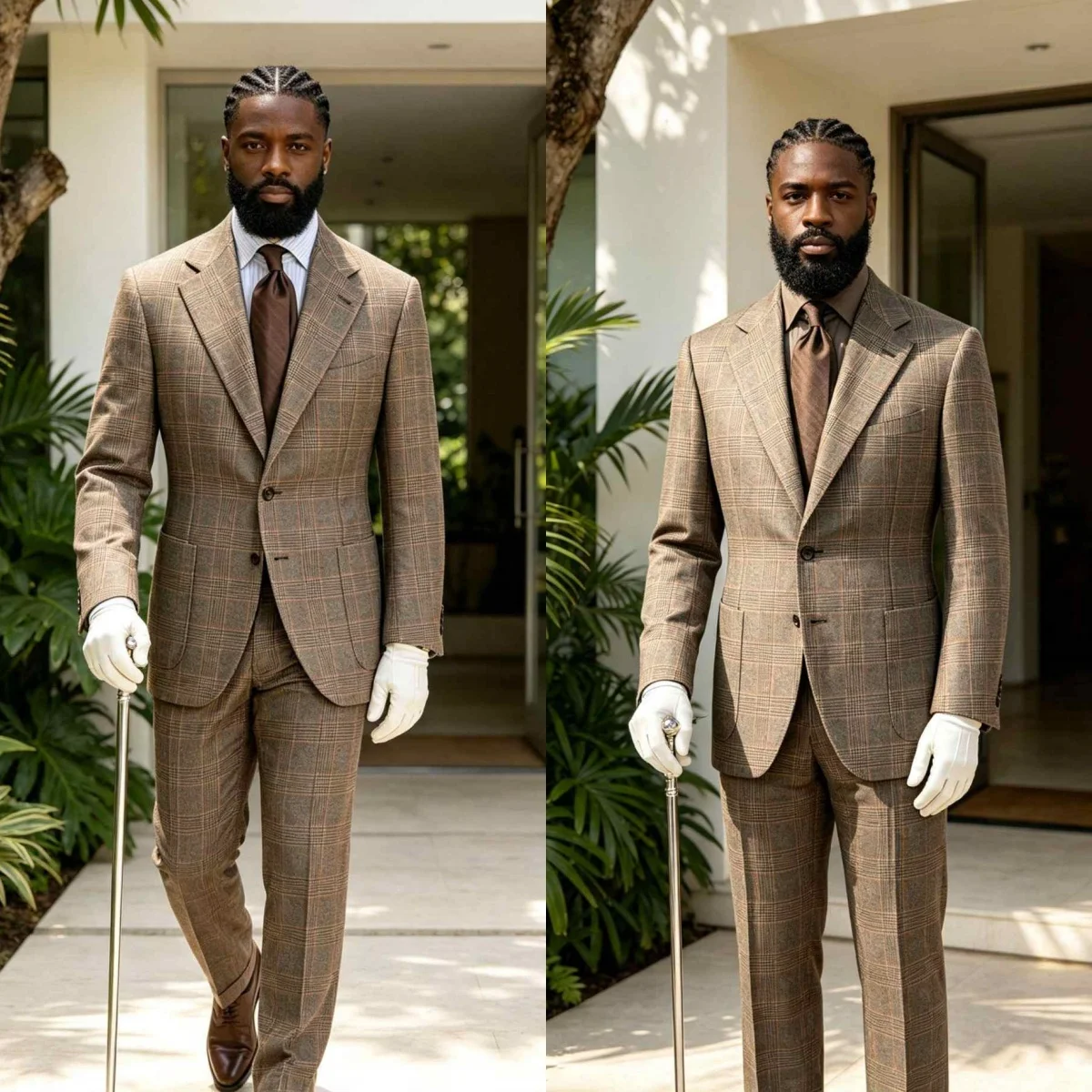 Vintage Wedding Tuxedos Check 2 Piece Set Jacket Pants Men Suit Classic Notched Lapel Single Breasted Groom Blazers Customized