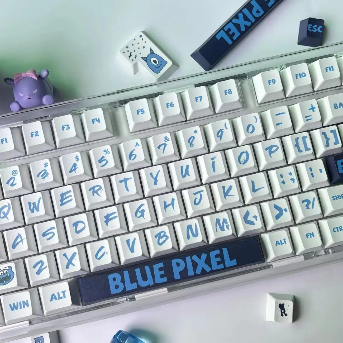 Imagem -02 - Grande Letra Azul-branco Keycaps Pbt Cherry Sublimation Key Cap para 60 61 64 68 75 84 87 96 98 104 108 Teclado Mecânico