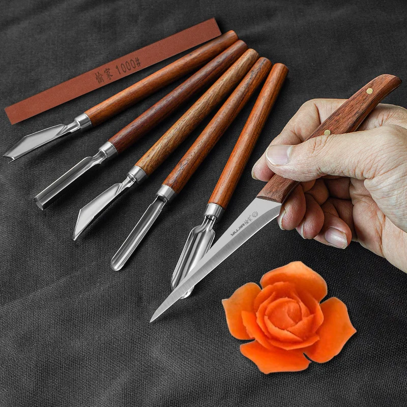 Professional Food Carving Knife Set Stainless Steel U-shaped Poking Knife Kitchen Fruit Vegetables Pottery Carving Tool